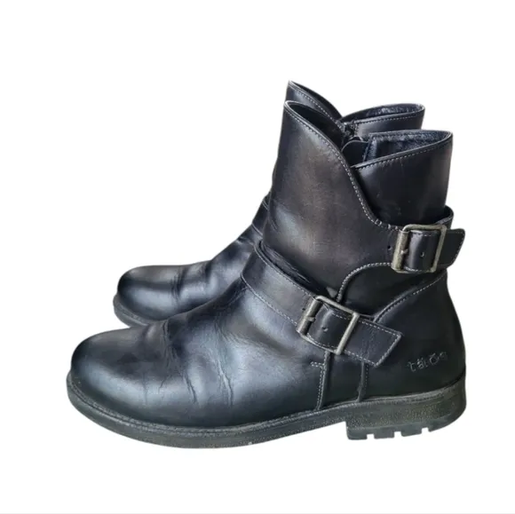 Taos Black Leather Combat Moto Boots Size 41
