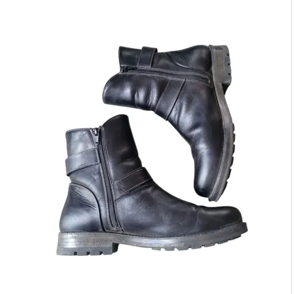 Taos Black Leather Combat Moto Boots Size 41
