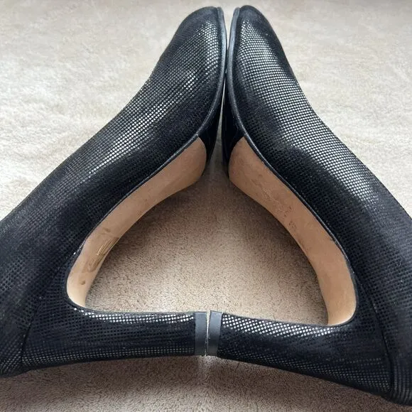 Taryn Rose Patterned Black Leather Peep Toe Pumps Block Heel Women 37 US 6.5 - 7