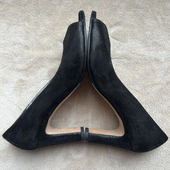 Taryn Rose Patterned Black Leather Peep Toe Pumps Block Heel Women 37 US 6.5 - 7