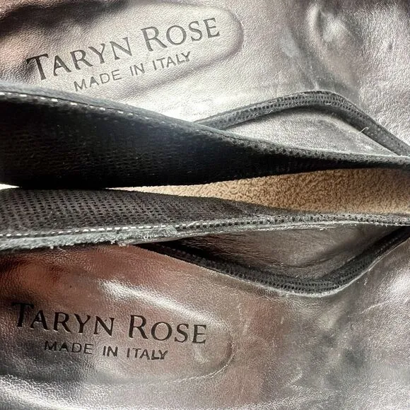 Taryn Rose Patterned Black Leather Peep Toe Pumps Block Heel Women 37 US 6.5 - 7