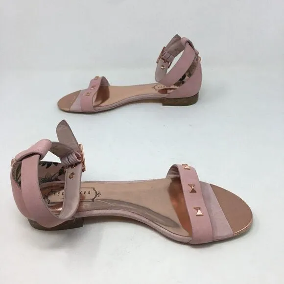 Ted Baker Women's Sandals Pink Size 6 London Ovey Strappy Rose Gold Stud Buckle