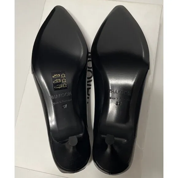Thakoon 37 Kitten Heel Black Leather Slip On Mules Y2K Mobwife New In Box