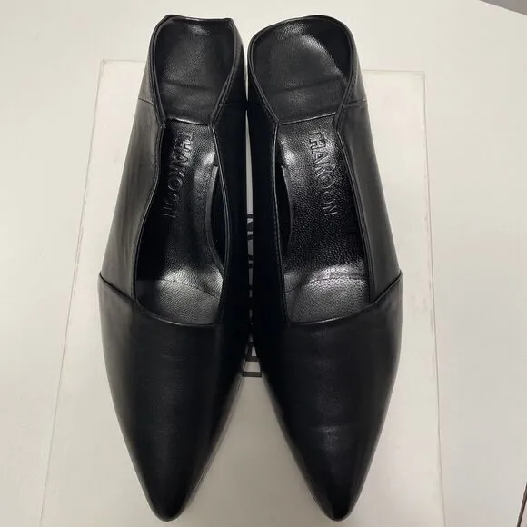 Thakoon 37 Kitten Heel Black Leather Slip On Mules Y2K Mobwife New In Box