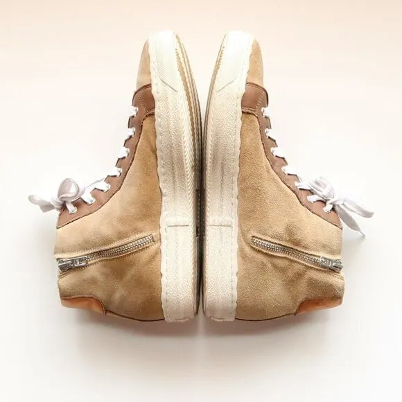 The Shoe Box Beige Suede &amp; Brown Leather High Top Sneakers Lace-up w Star 8.5