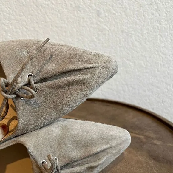 Theory Suede Pleated Bow Tie Ballet Flats Shoes Women's Size 36.5 US 6.5