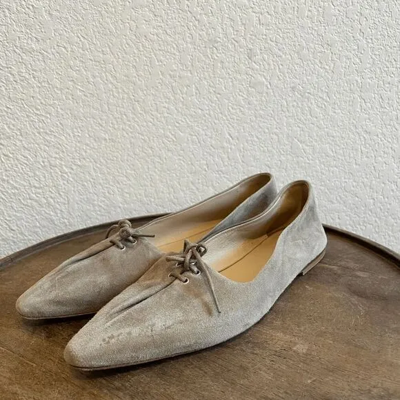 Theory Suede Pleated Bow Tie Ballet Flats Shoes Women's Size 36.5 US 6.5