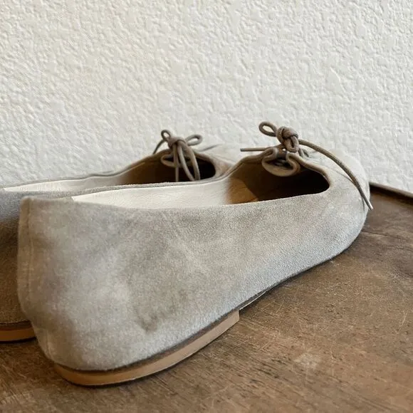 Theory Suede Pleated Bow Tie Ballet Flats Shoes Women's Size 36.5 US 6.5