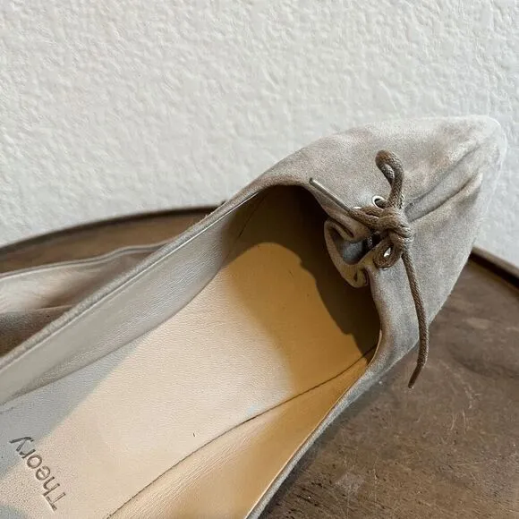 Theory Suede Pleated Bow Tie Ballet Flats Shoes Women's Size 36.5 US 6.5