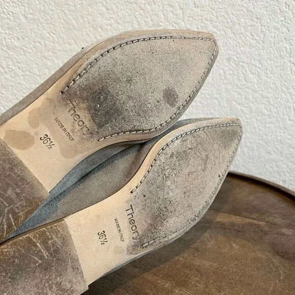 Theory Suede Pleated Bow Tie Ballet Flats Shoes Women's Size 36.5 US 6.5