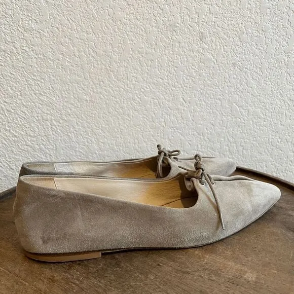 Theory Suede Pleated Bow Tie Ballet Flats Shoes Women's Size 36.5 US 6.5