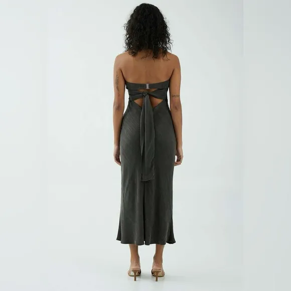 THIRD FORM bias cut out midi slip dress in charcoal grey sz 6 small