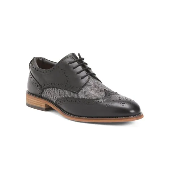 THOMAS &amp; VINE Black Men's Leather Wingtip Dress Shoes