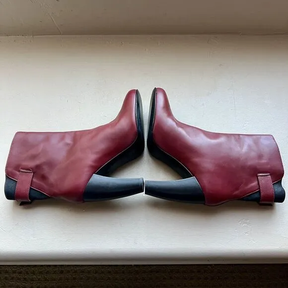 Tibi Red Leather Slip On Heeled Fashion Ankle Boots Booties Women’s EU 36.5 US 6