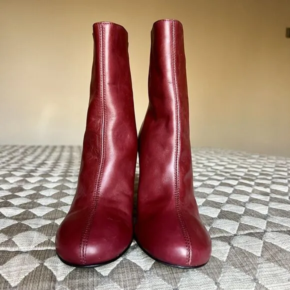 Tibi Red Leather Slip On Heeled Fashion Ankle Boots Booties Women’s EU 36.5 US 6