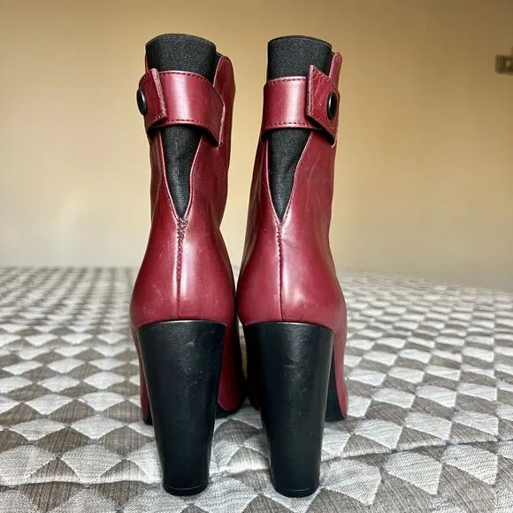 Tibi Red Leather Slip On Heeled Fashion Ankle Boots Booties Women’s EU 36.5 US 6