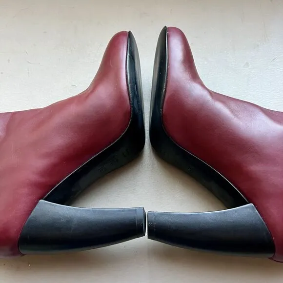 Tibi Red Leather Slip On Heeled Fashion Ankle Boots Booties Women’s EU 36.5 US 6