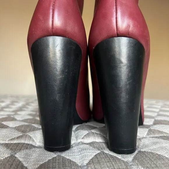 Tibi Red Leather Slip On Heeled Fashion Ankle Boots Booties Women’s EU 36.5 US 6