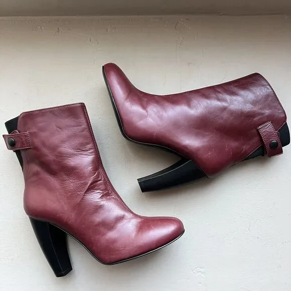 Tibi Red Leather Slip On Heeled Fashion Ankle Boots Booties Women’s EU 36.5 US 6