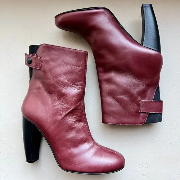 Tibi Red Leather Slip On Heeled Fashion Ankle Boots Booties Women’s EU 36.5 US 6