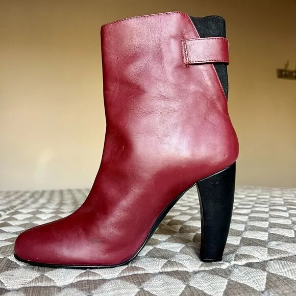 Tibi Red Leather Slip On Heeled Fashion Ankle Boots Booties Women’s EU 36.5 US 6