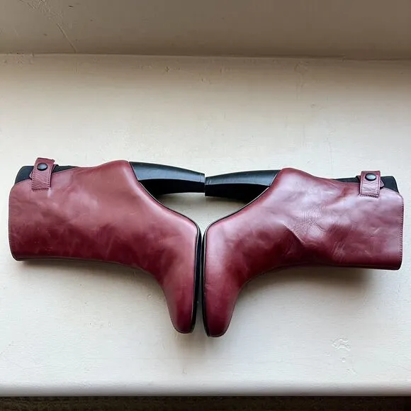 Tibi Red Leather Slip On Heeled Fashion Ankle Boots Booties Women’s EU 36.5 US 6