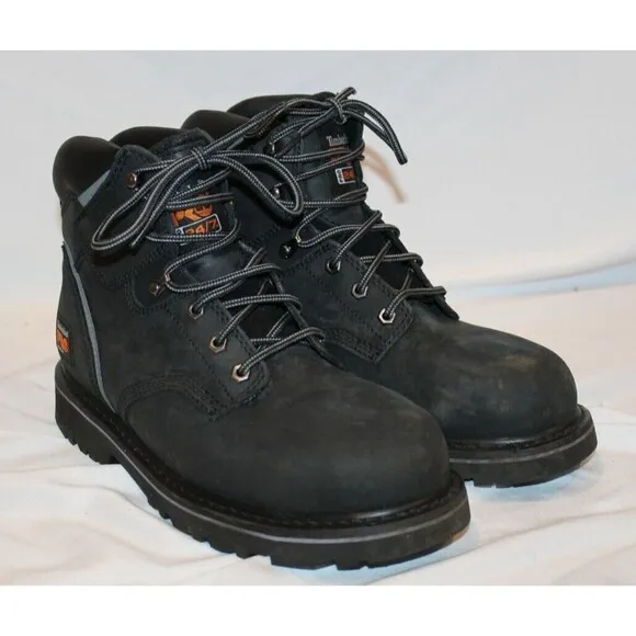 Timberland Pro Mens 6&quot; Pit Boss Steel‎ Safety Toe Shoe Black NIB SZ 9.5