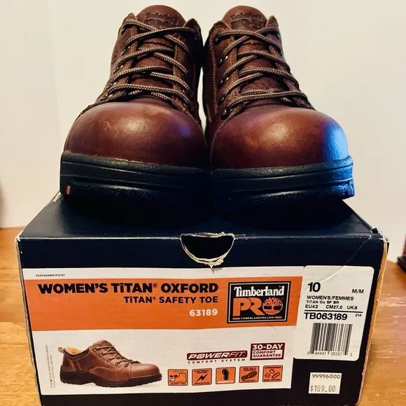 Timberland Pro Titan Oxford Women’s 10 M Shoes Brown Leather Safety Toe 63189