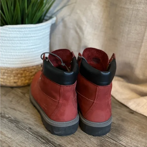 Timberland Red and Black Boots with Durable Rubber Sole