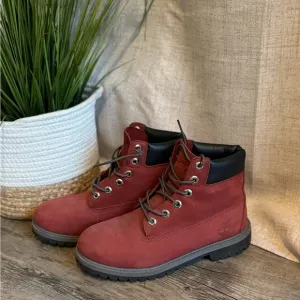 Timberland Red and Black Boots with Durable Rubber Sole