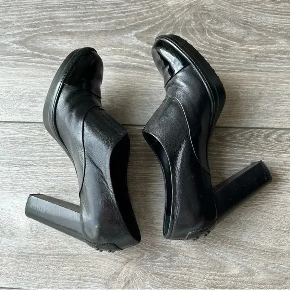 Tod’s Patent Smooth Mixed Leather Studded Block Heel Ankle Boots Made in Italy