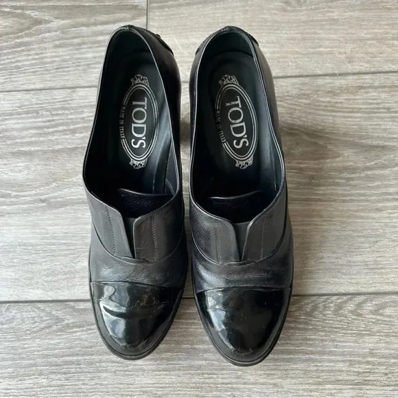 Tod’s Patent Smooth Mixed Leather Studded Block Heel Ankle Boots Made in Italy