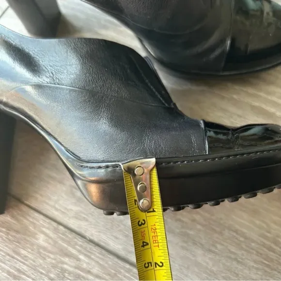 Tod’s Patent Smooth Mixed Leather Studded Block Heel Ankle Boots Made in Italy
