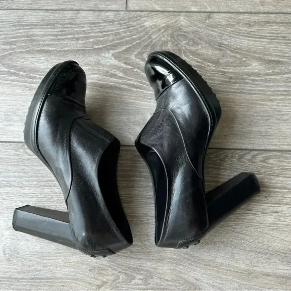 Tod’s Patent Smooth Mixed Leather Studded Block Heel Ankle Boots Made in Italy