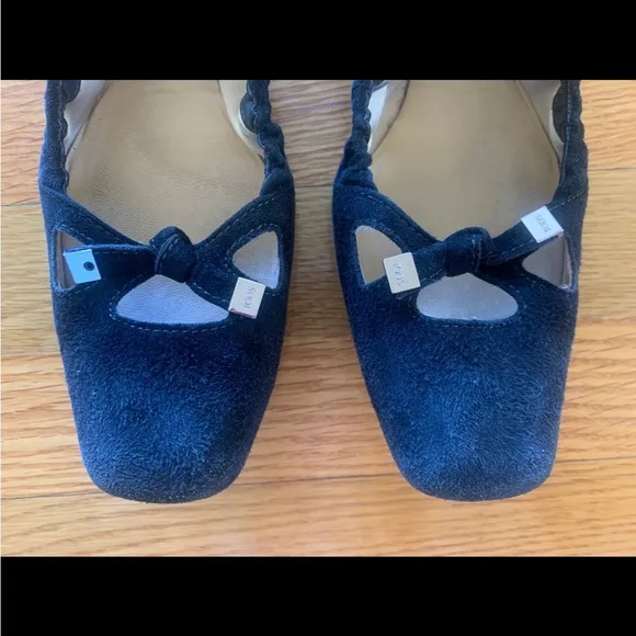 Tod’s Womens Ladies Black Suede Tassel Front Ballet Flats Shoes Sz 37.5