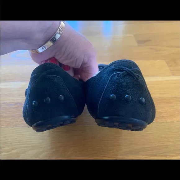 Tod’s Womens Ladies Black Suede Tassel Front Ballet Flats Shoes Sz 37.5