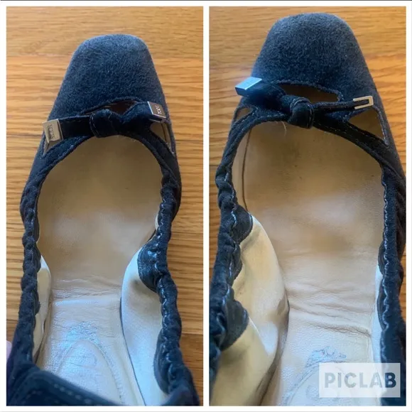 Tod’s Womens Ladies Black Suede Tassel Front Ballet Flats Shoes Sz 37.5