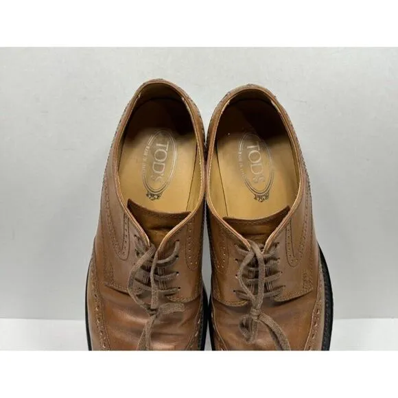 Tod's Brown Leather Wingtip Oxford Derby Casual Dress Shoes Mens Size 10 US
