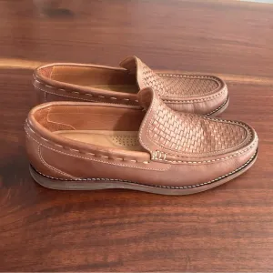 Tommy Bahama Naples All Over Woven Drivers Brown Leather Shoes Size 9.5