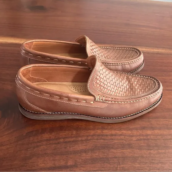 Tommy Bahama Naples All Over Woven Drivers Brown Leather Shoes Size 9.5
