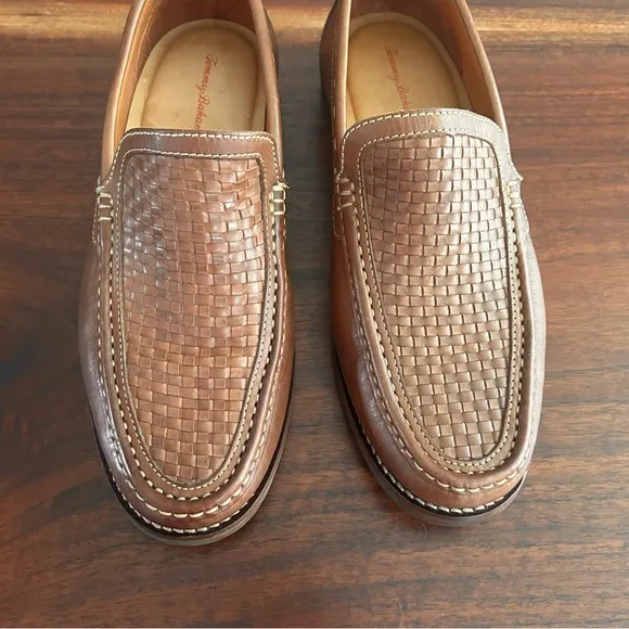 Tommy Bahama Naples All Over Woven Drivers Brown Leather Shoes Size 9.5