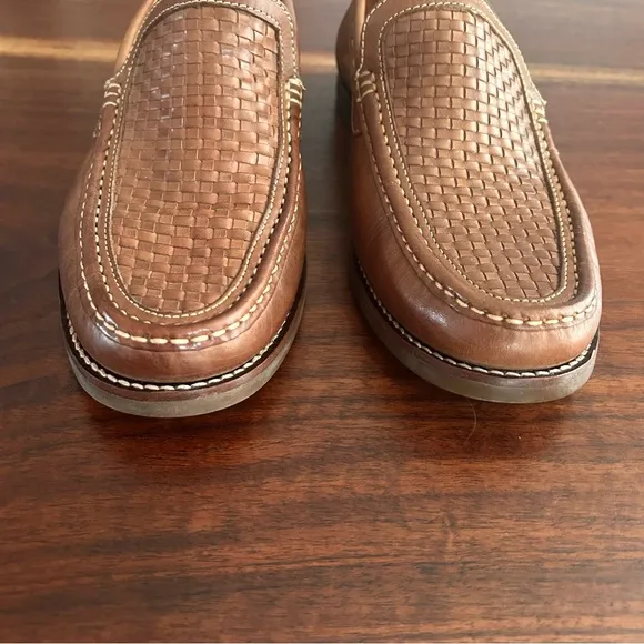 Tommy Bahama Naples All Over Woven Drivers Brown Leather Shoes Size 9.5
