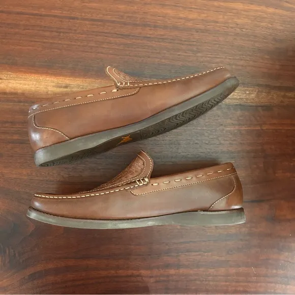 Tommy Bahama Naples All Over Woven Drivers Brown Leather Shoes Size 9.5