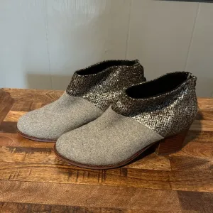 TOMS Ankle Booties, Gray, Silver, Cloth, Heel, Boho, Size 7