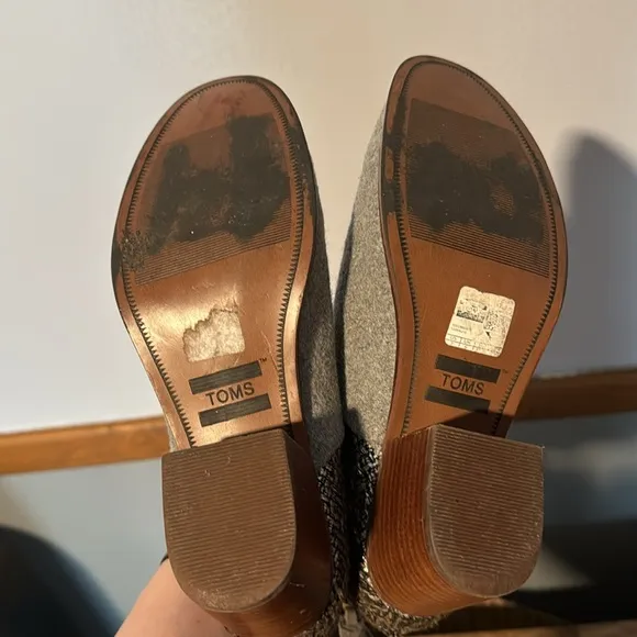 TOMS Ankle Booties, Gray, Silver, Cloth, Heel, Boho, Size 7