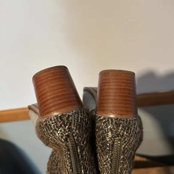 TOMS Ankle Booties, Gray, Silver, Cloth, Heel, Boho, Size 7