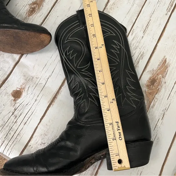 Tony Lama Black Western Cowboy Boots Size 8? Leather vintage black label El Paso