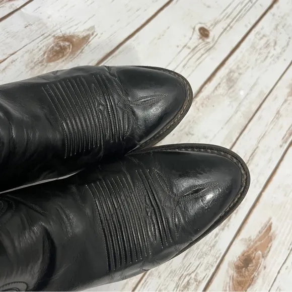Tony Lama Black Western Cowboy Boots Size 8? Leather vintage black label El Paso