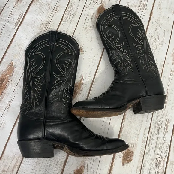 Tony Lama Black Western Cowboy Boots Size 8? Leather vintage black label El Paso