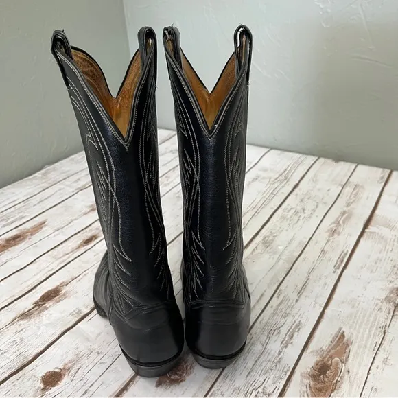 Tony Lama Black Western Cowboy Boots Size 8? Leather vintage black label El Paso